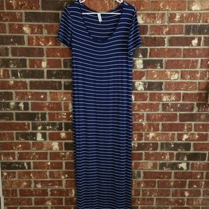 Calvin Klein Blue White Stripe Jersey Maxi Dress